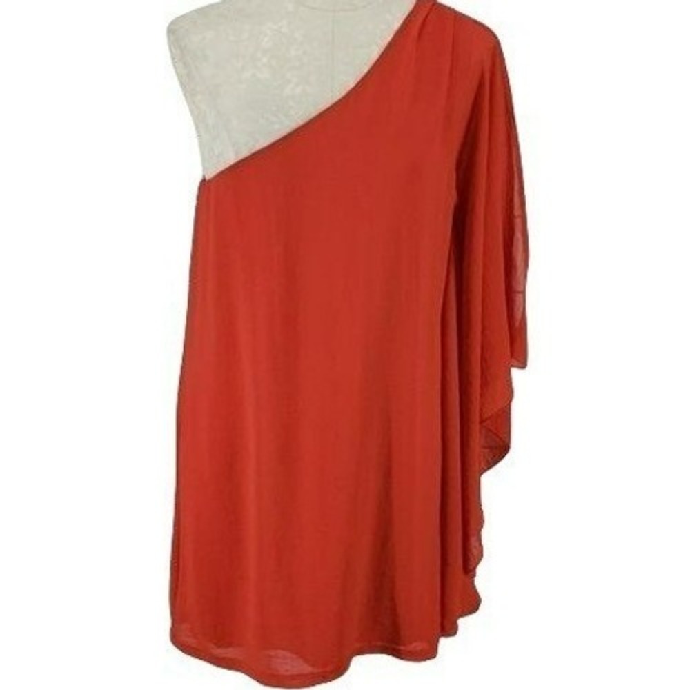 Coveted Clothing One Shoulder Draped Mini Dress Orange Rust Large D7056 USA